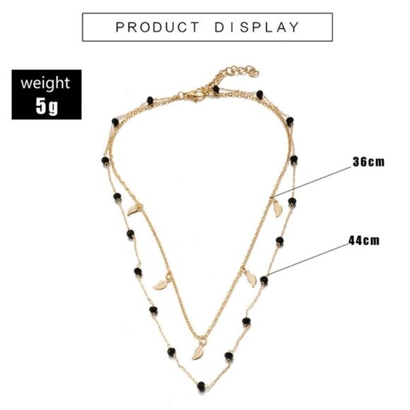 Double layered necklace Feathers and black beans zinc allow - Picture 11 of 12